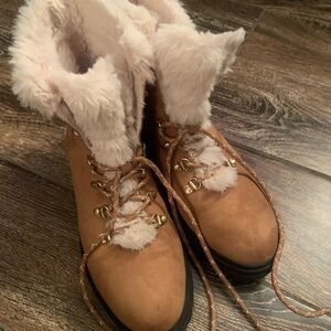 J. Crew Factory Tan and White Winter Boots with Faux Fur Lining